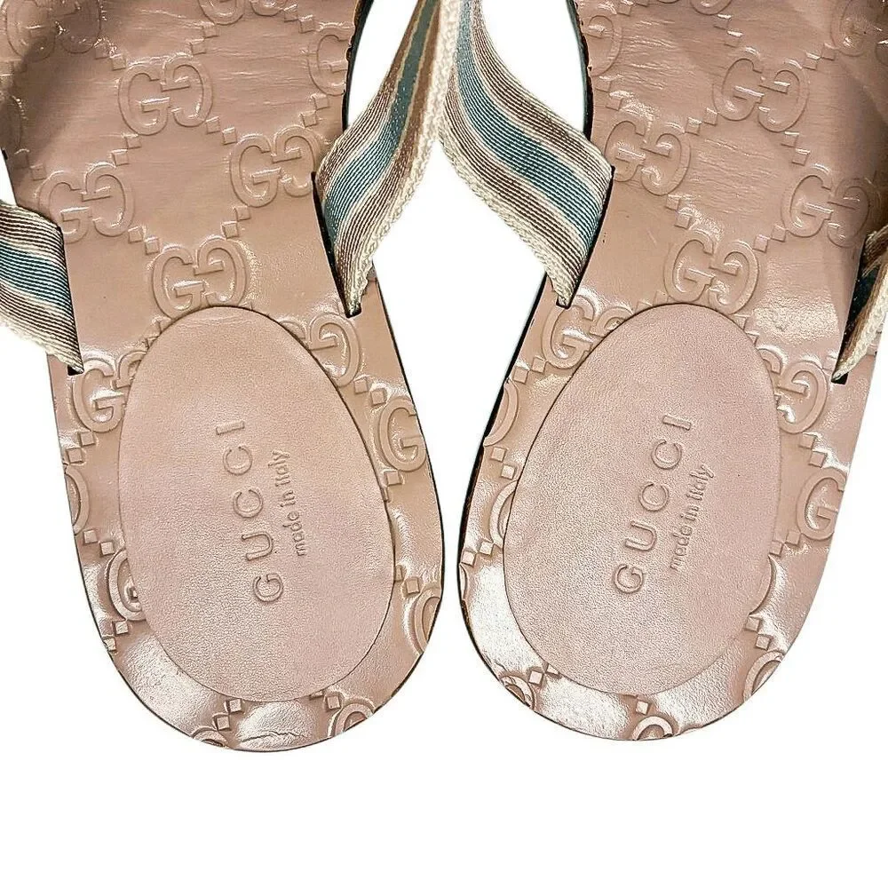 Gucci GG Web Stripe Thong Sandals EU 35.5 US 5.5 Mauve Flip Flop Slide Flat Heel - Picture 7 of 10